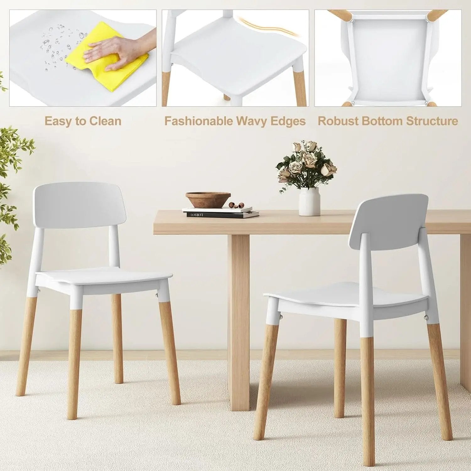 White Wooden Dining Chairs Set of 4 With Ergonomic Backrest from PriceLows™