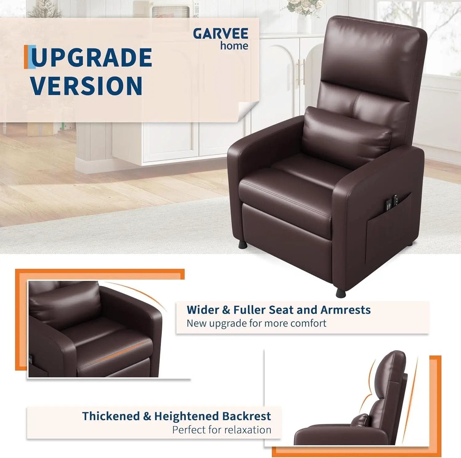Power Recliner Chair With Heating Massage Tall Back from PriceLows™