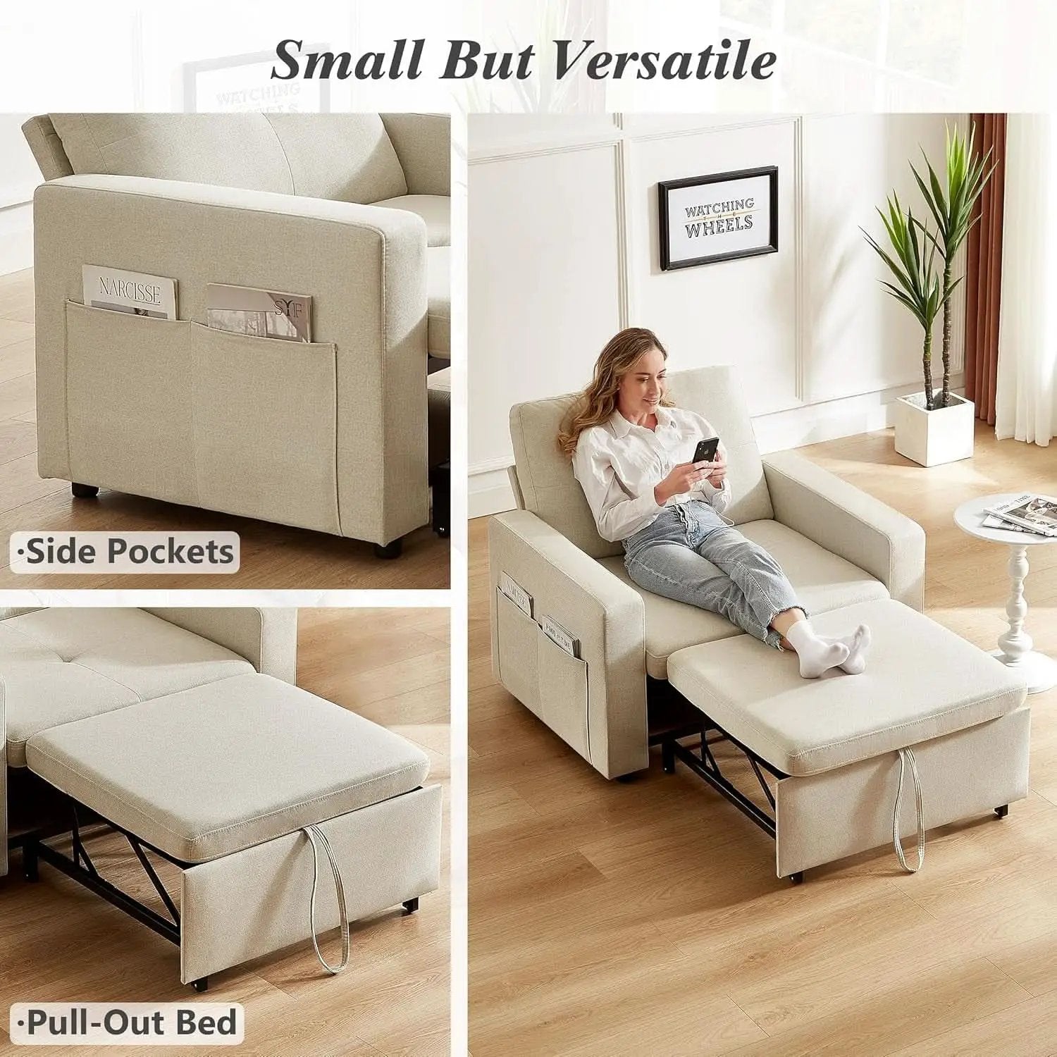 Forty Two Point Five Inch Sleeper Chair Bed Beige Convertible Sofa Bed from PriceLows™
