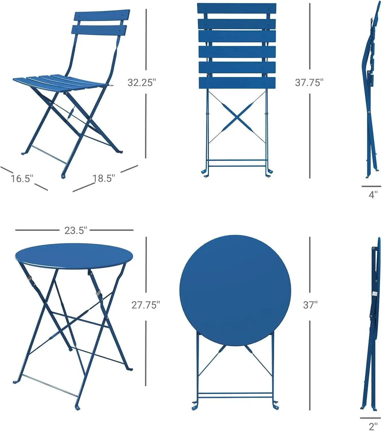 Peacock Blue Folding Patio Bistro Set 3 Piece Outdoor from PriceLows™