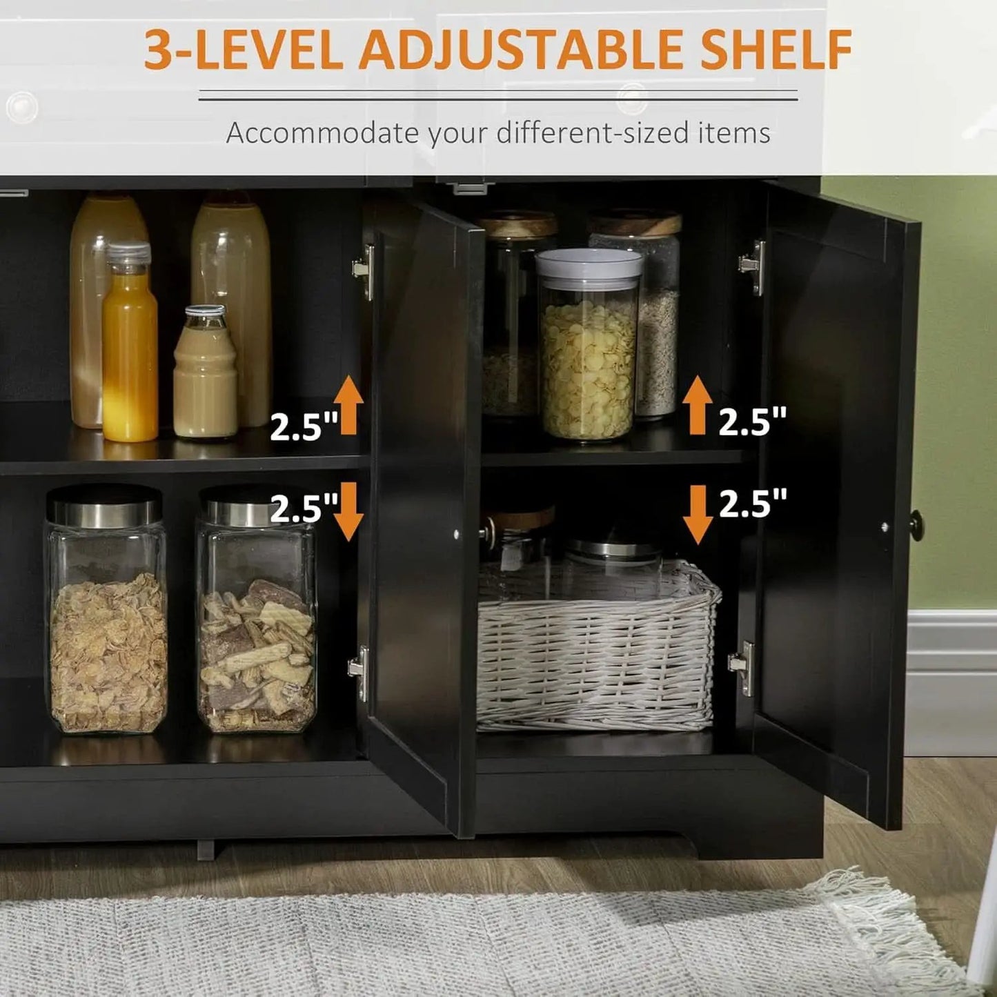 Black Buffet Cabinet With Drawers And Adjustable Shelves from PriceLows™