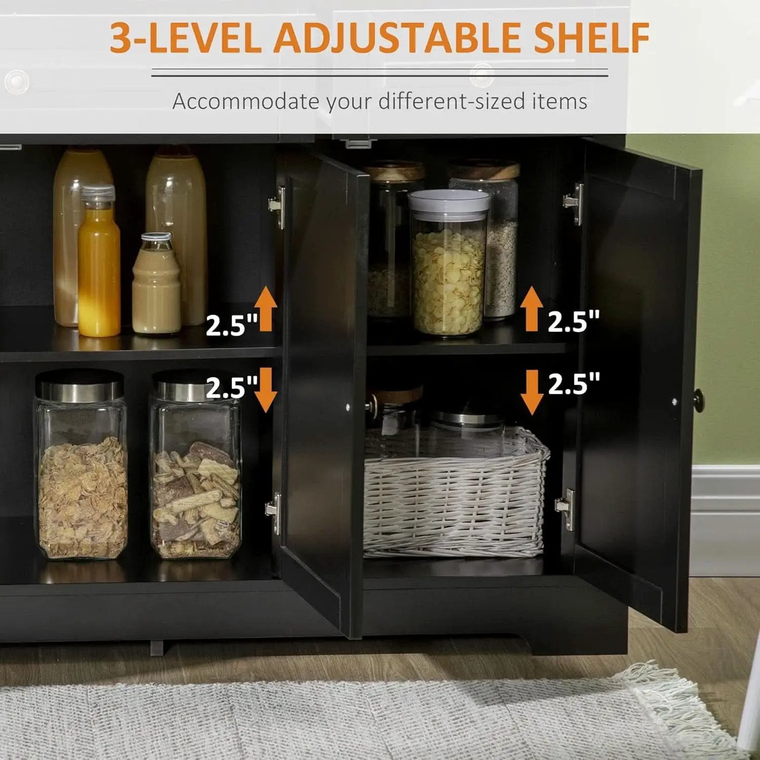Black Buffet Cabinet With Drawers And Adjustable Shelves from PriceLows™