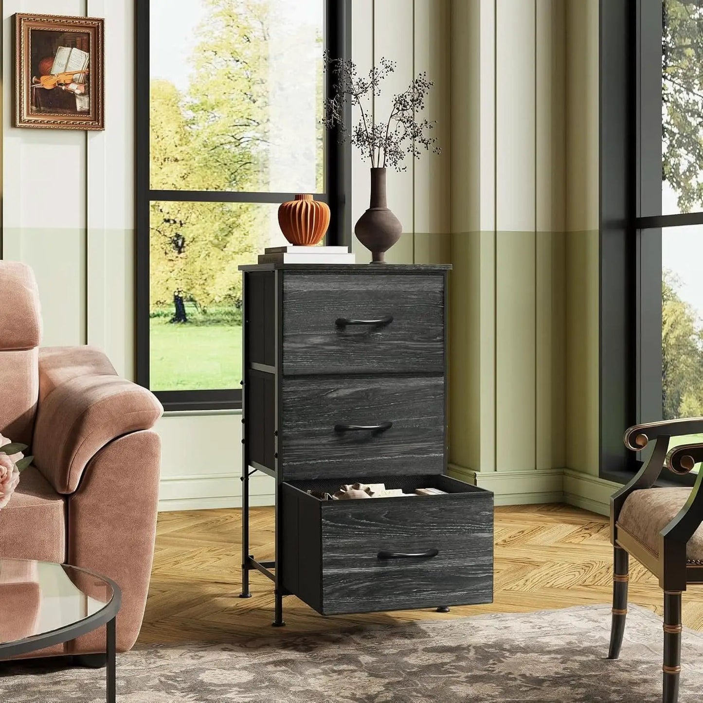 Bedroom Nightstand With Three Drawers Charcoal Black from PriceLows™