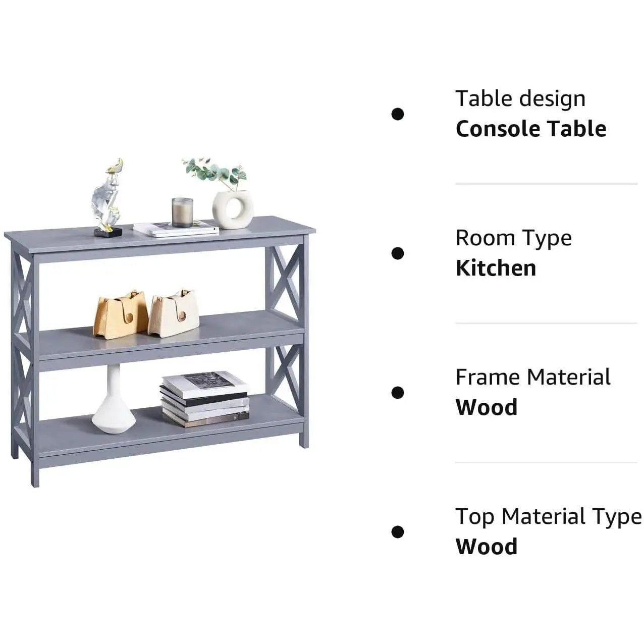 Gray Three Tier Console Table With Storage Shelves from PriceLows™