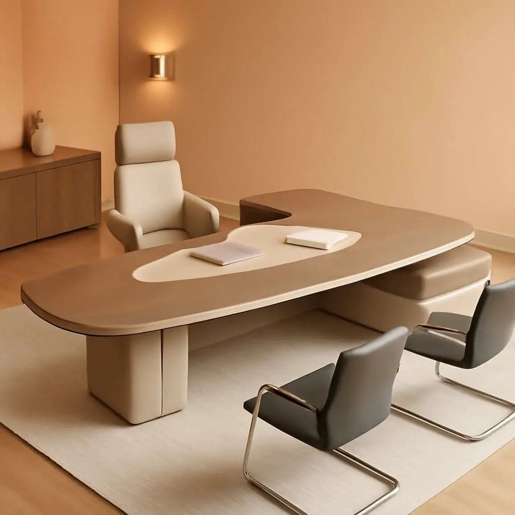 L Shaped Solid Wood Desk With Hidden Cable Hole 141.7 In from PriceLows™