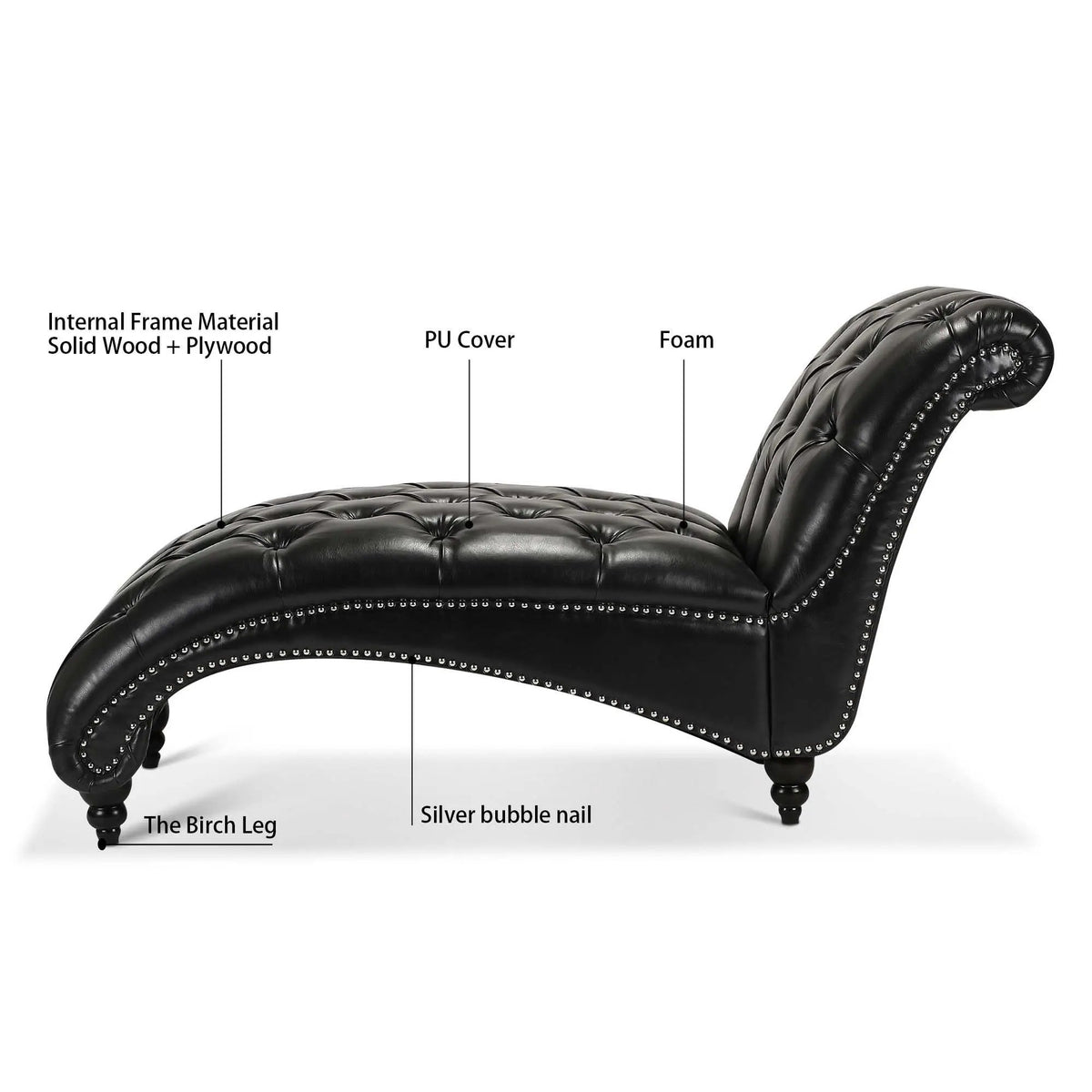 Tufted Armless Chaise Lounge | High Density Foam | Bubble Nail Trim