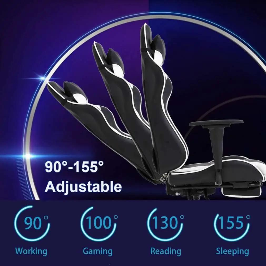 Ergonomic Gaming Chair With Lumbar Support Footrest White from PriceLows™