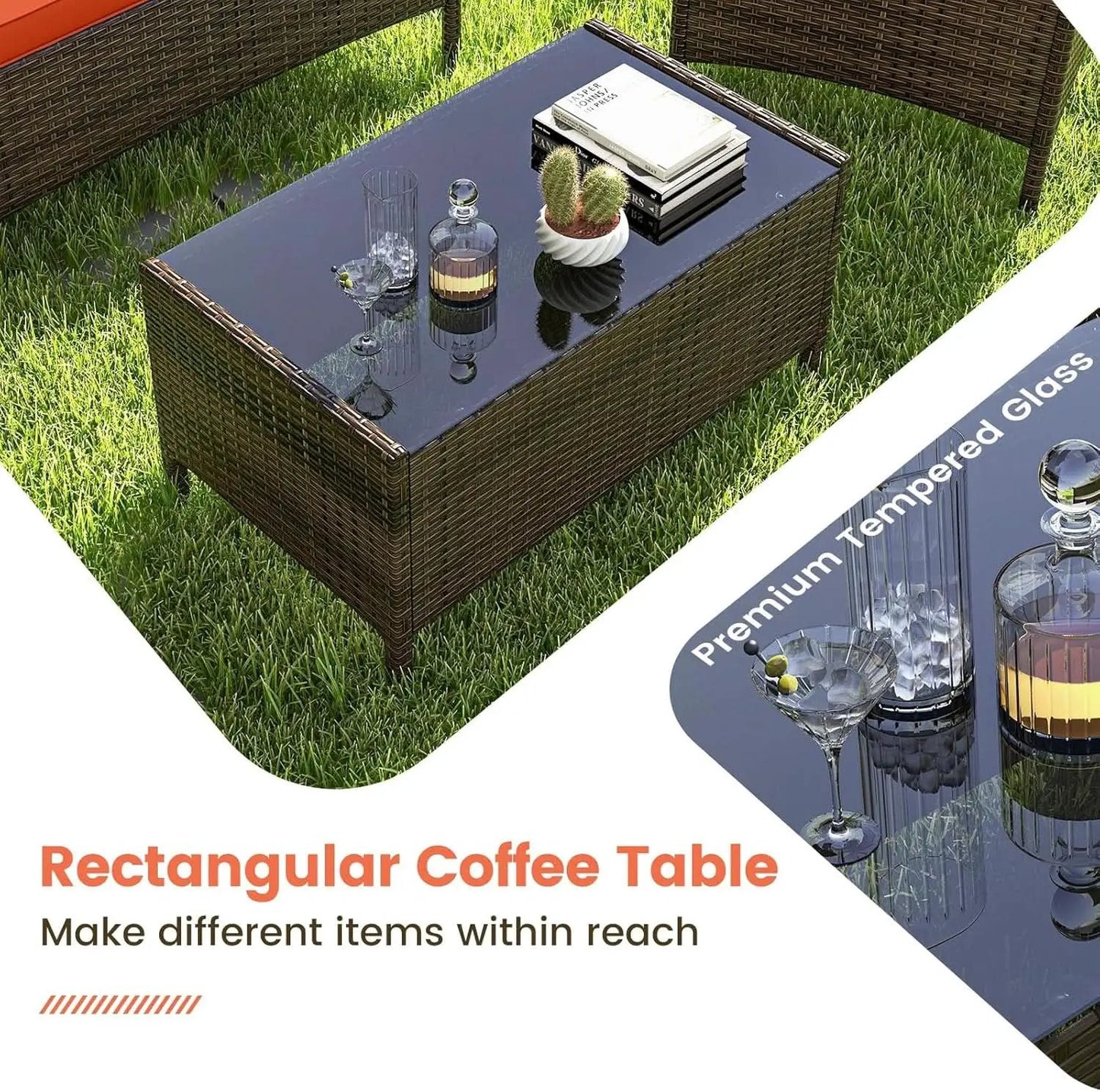 Elegant Rattan Patio Furniture Set with Cushions and Table from PriceLows™