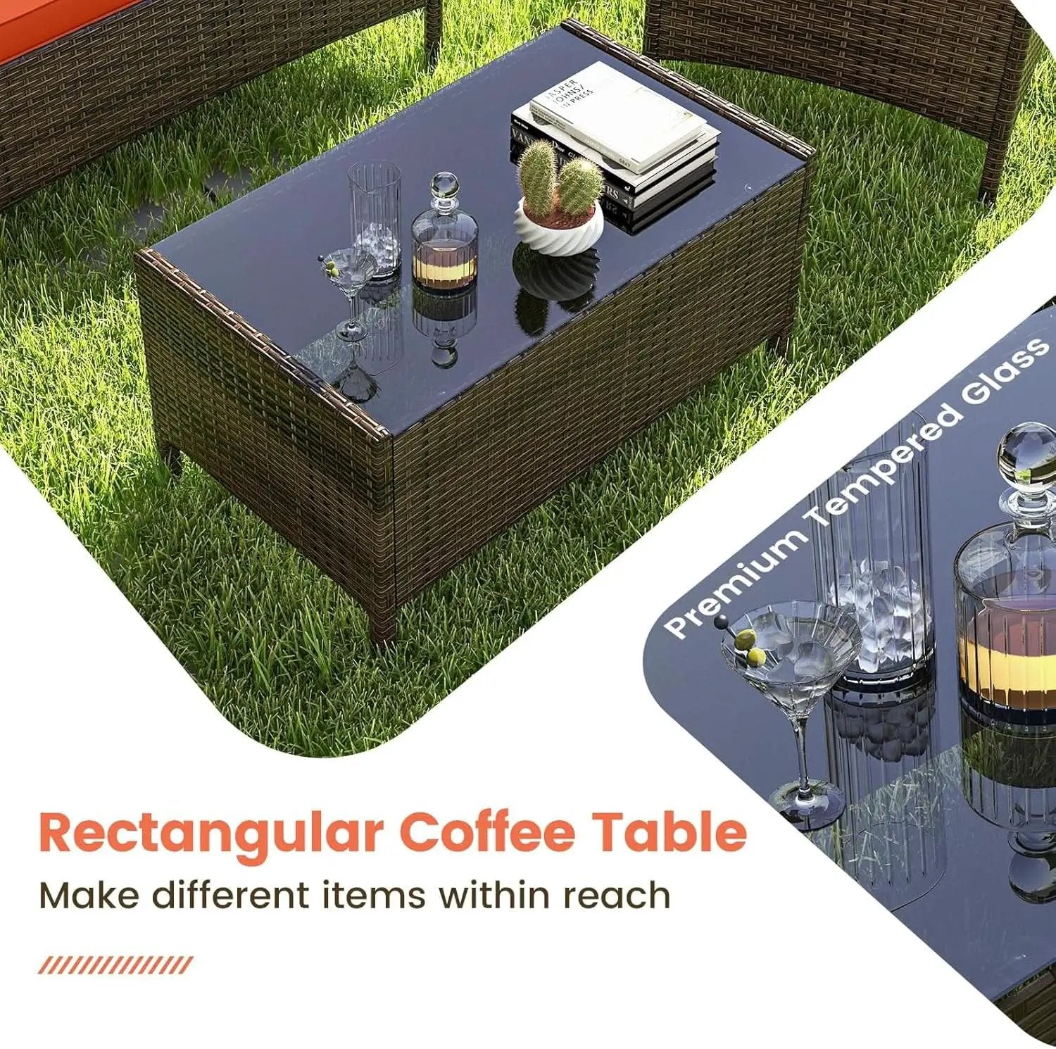 Elegant Rattan Patio Furniture Set with Cushions and Table from PriceLows™