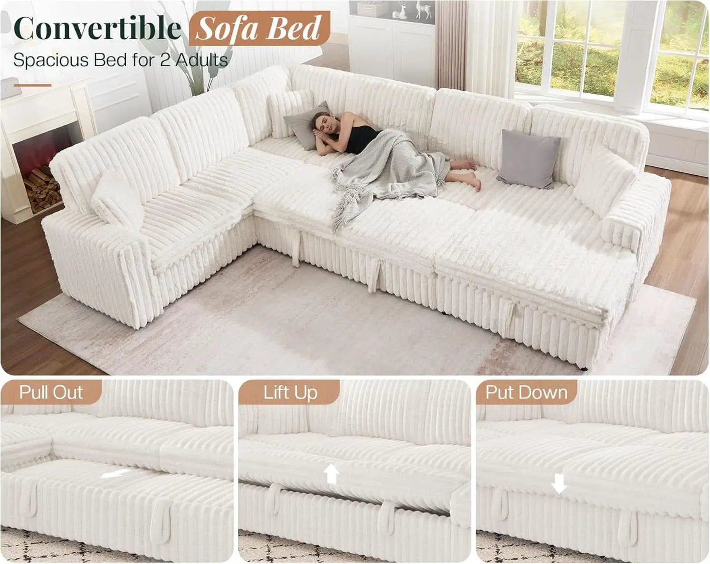 One Hundred Thirty Inch Sleeper Sofa With White Faux Fur from PriceLows™