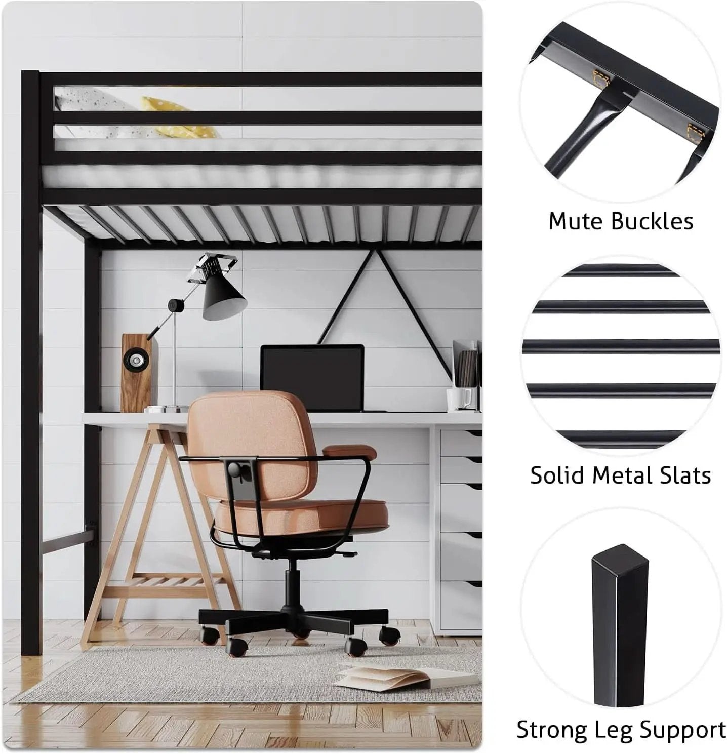 Loft Bed Twin Size Black With Ladder And Guardrail from PriceLows™