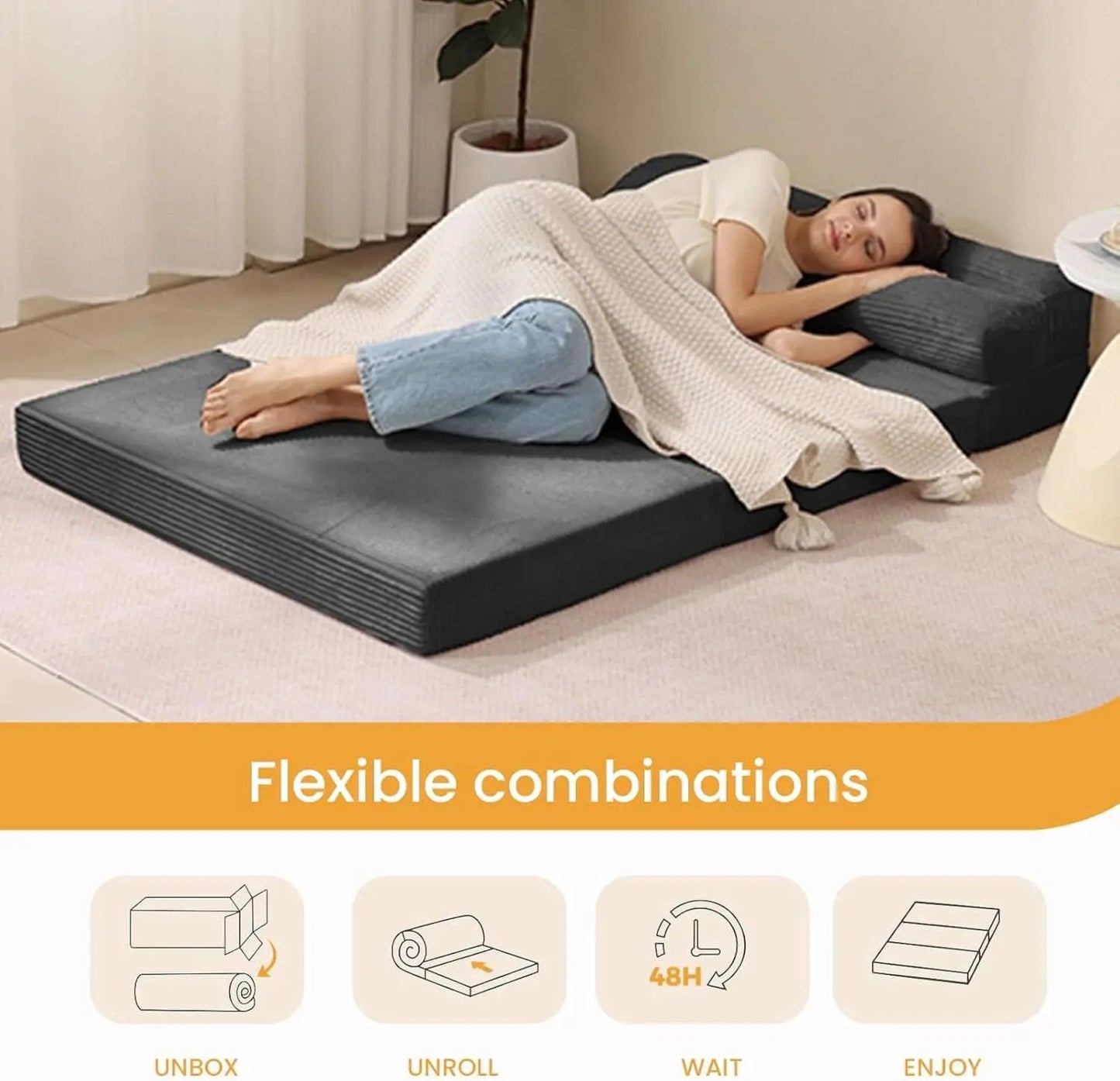 Full Size Transformable Memory Foam Sofa Bed Grey Corduroy from PriceLows™