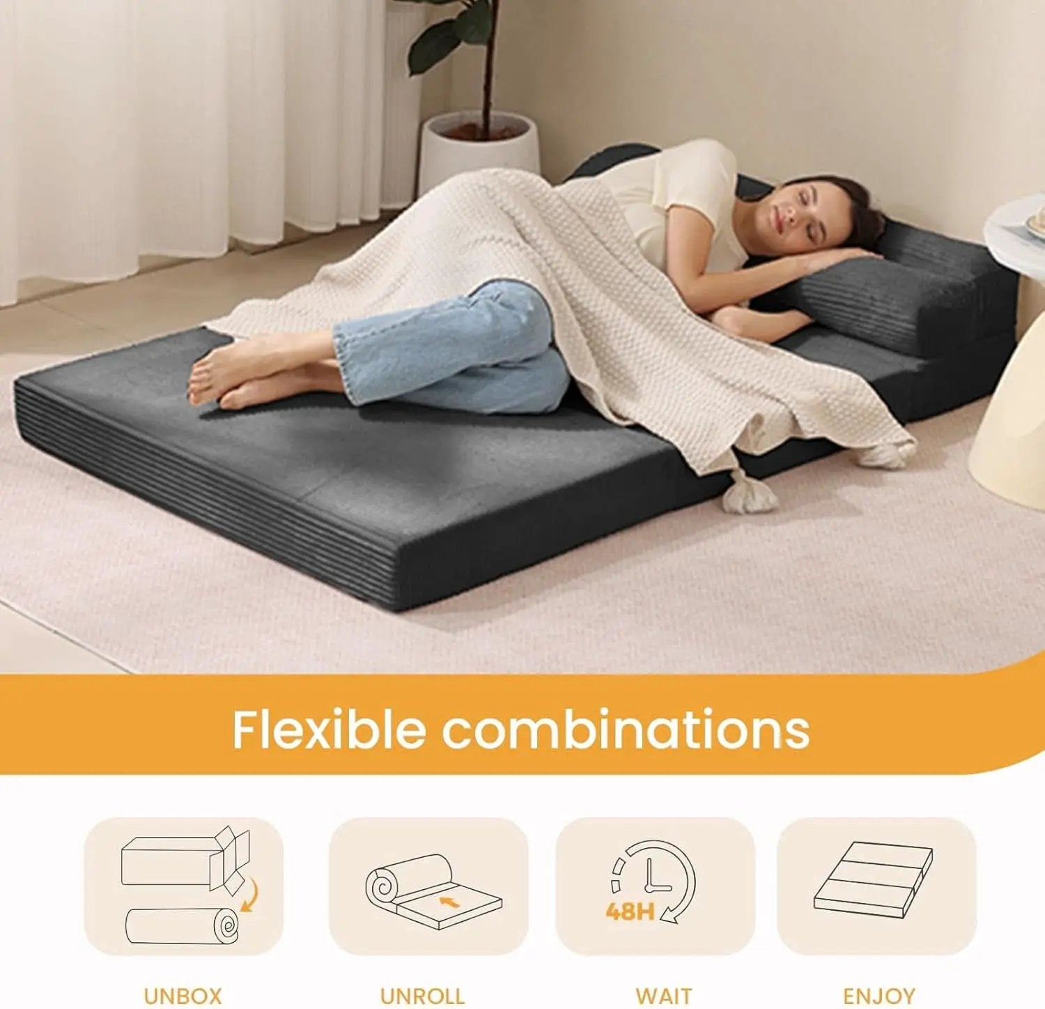 Full Size Transformable Memory Foam Sofa Bed Grey Corduroy from PriceLows™