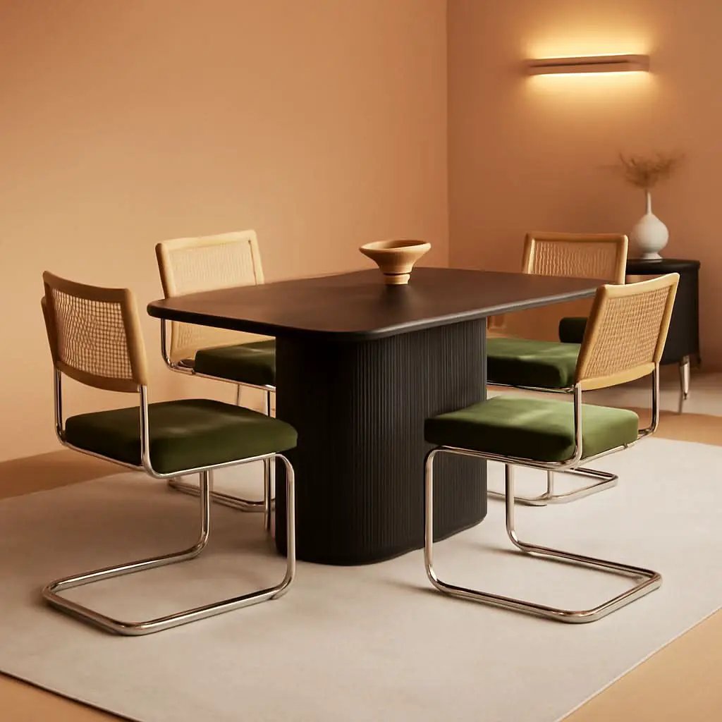 Green Rattan Dining Chairs FourPiece ChromeFinish Set from PriceLows™