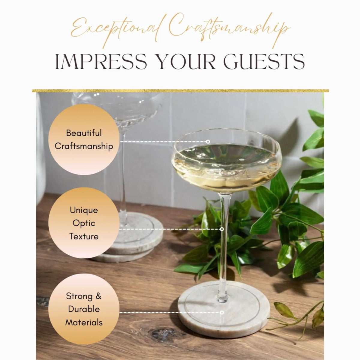 Rounded Coupe Glasses | Classic Stem | Crystal Glass | Cocktail Set