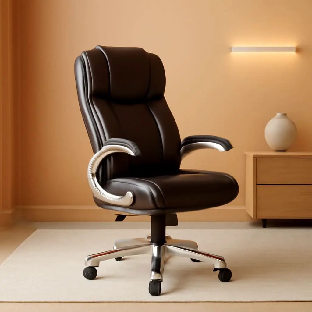 Two Brown Leather Executive Office Chairs Set With Adjustable Rolling from PriceLows™
