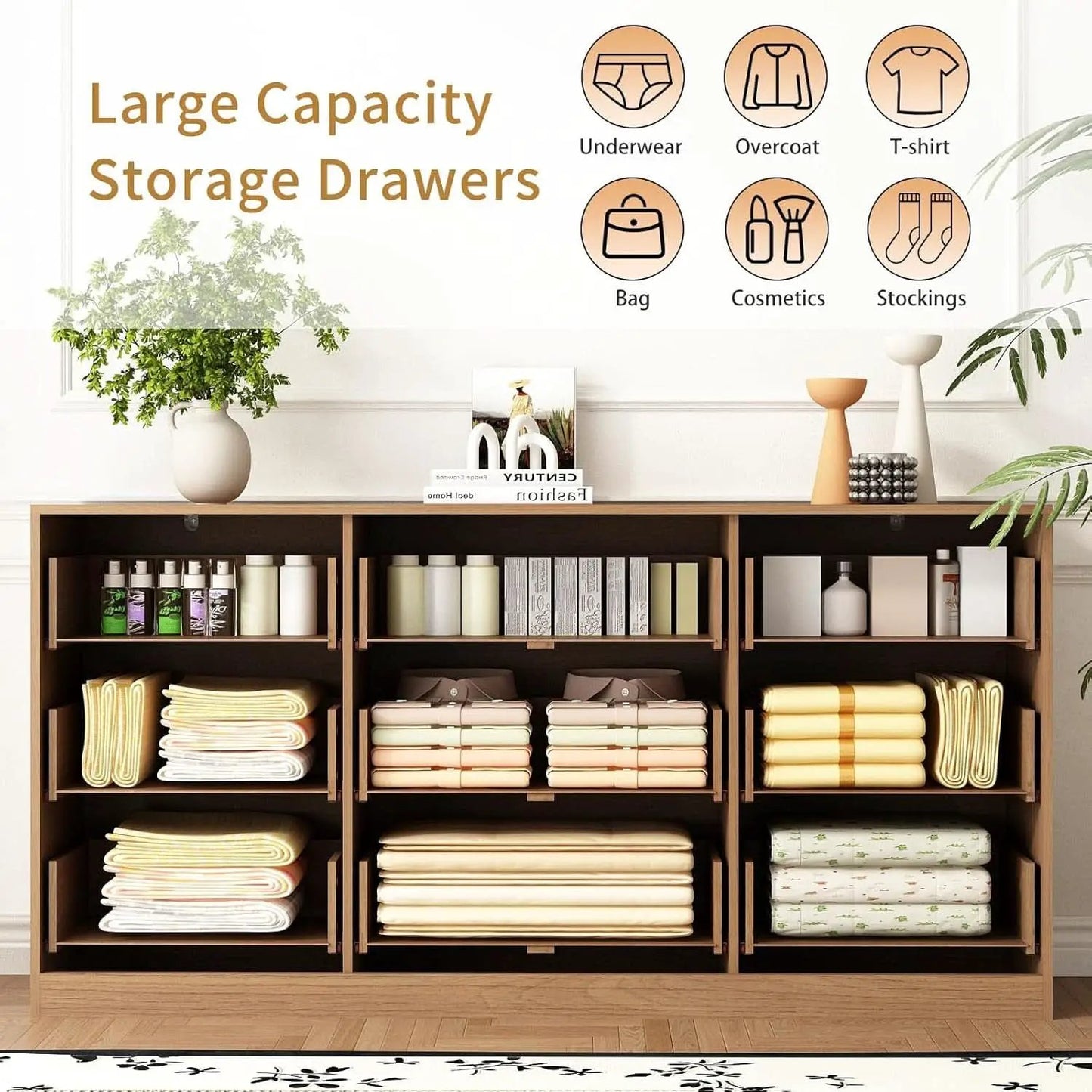 SixtyThreeInch Dresser With Deep Drawers NaturalFinish from PriceLows™