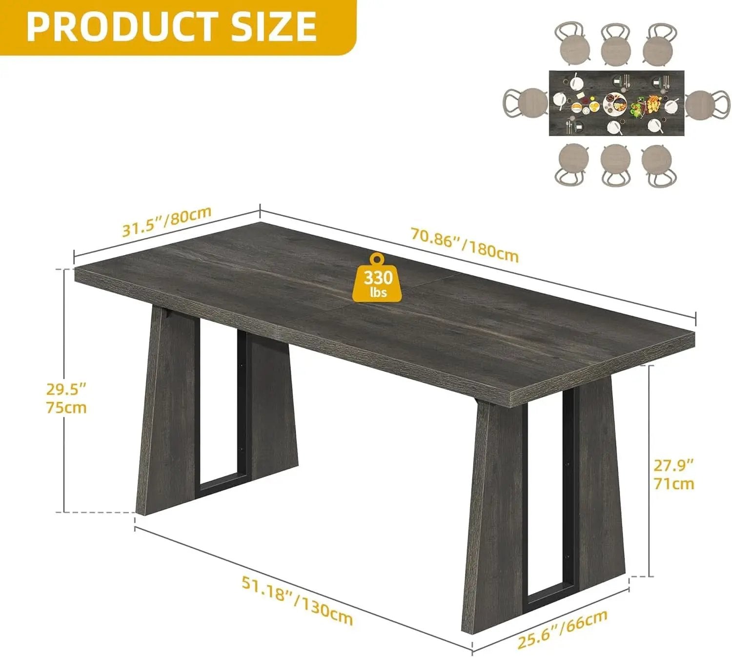 Rectangular Dining Table 70 Inch Rustic Grey For Six To Eight from PriceLows™