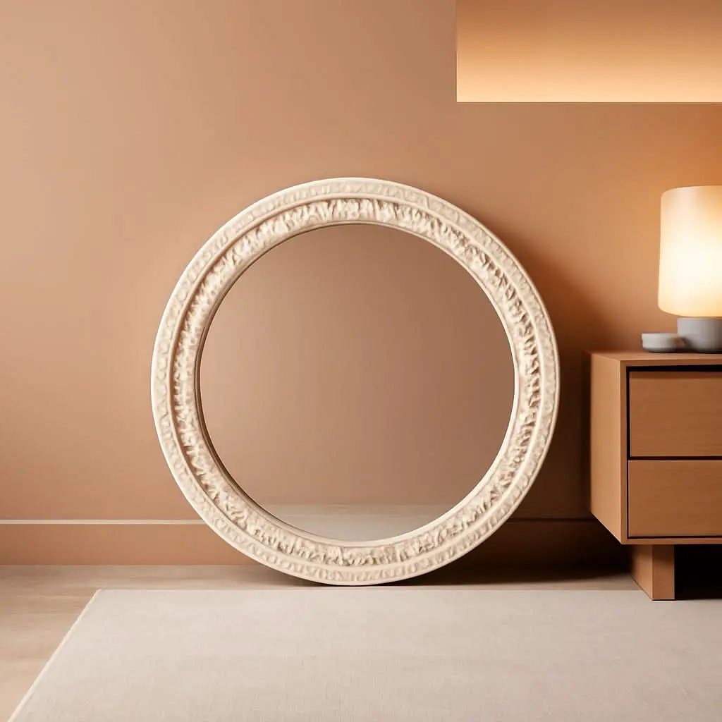 Farmhouse Rustic 30 Inch Wooden Round Mirror Wall Decor from PriceLows™