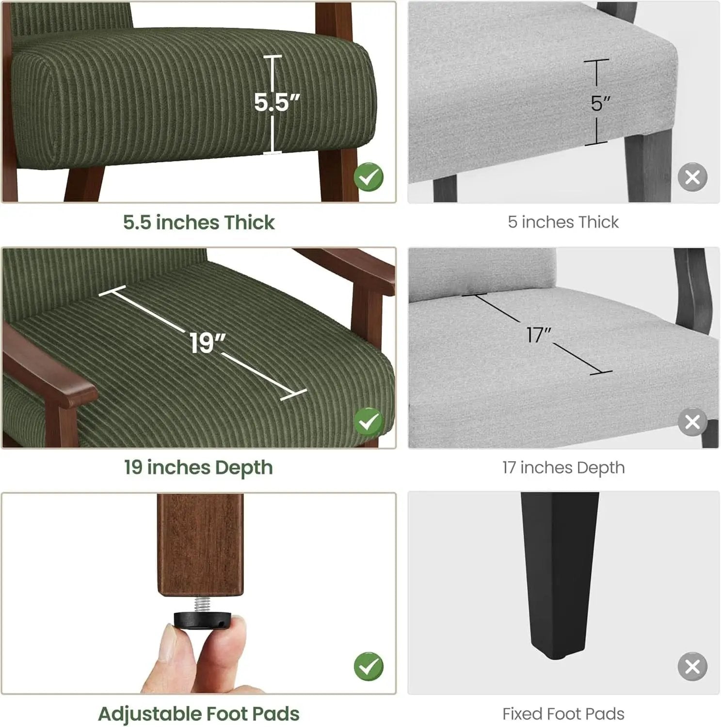 Dark Green Corduroy Armchair Mid Century Solid Wood from PriceLows™