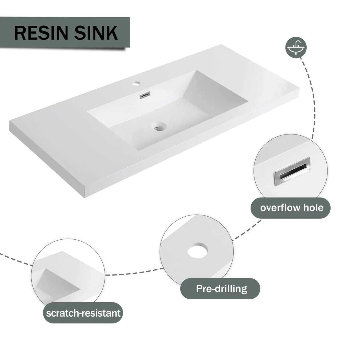 Modern Freestanding Bathroom Vanity With Resin Sink & Soft Close Cabinet Doors | 4 Pieces | Metal & Plywood | Bathroom