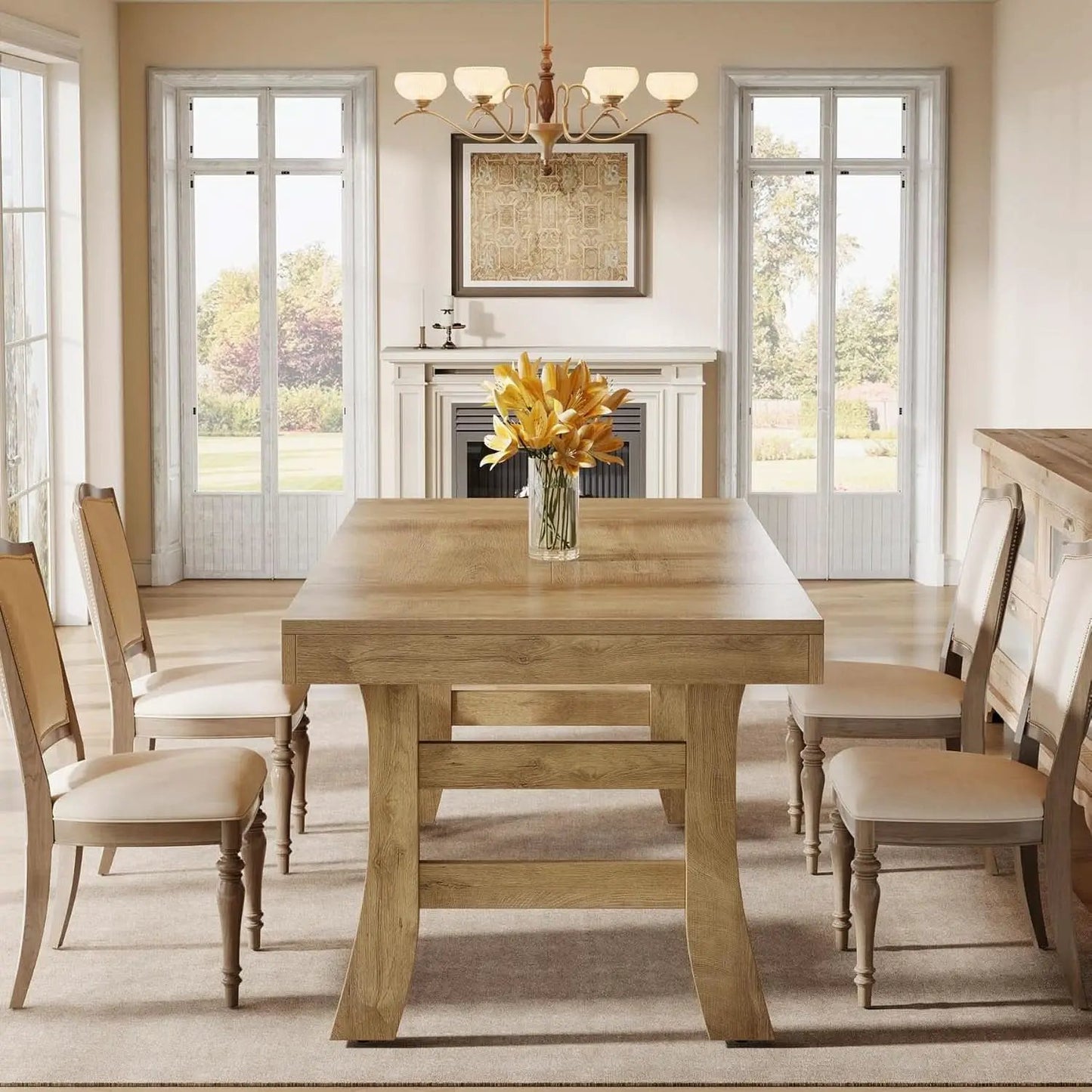 63 Inch Farmhouse Rectangular Wood Dining Table Kitchen from PriceLows™