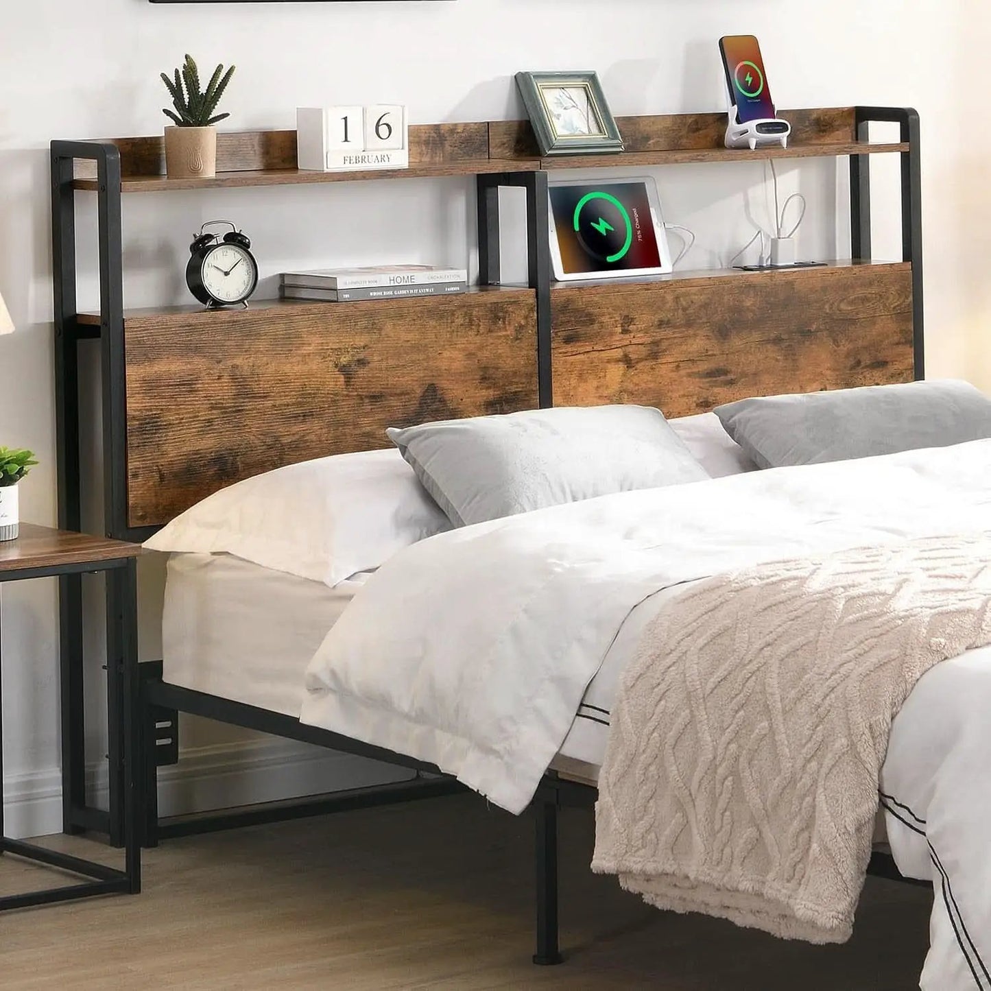 Queen Size Headboard with Storage and Charging Station from PriceLows™