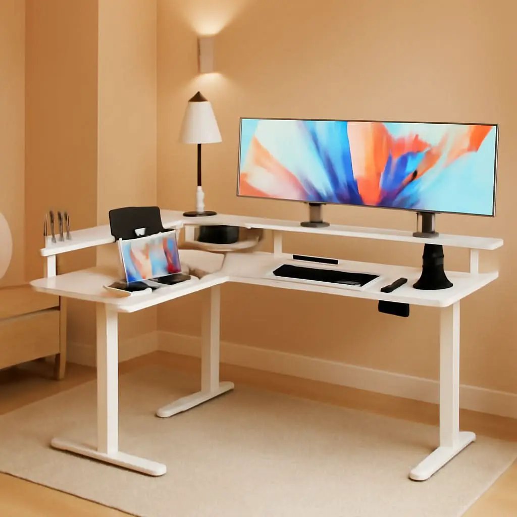 Electric L Shaped Standing Desk 59 Inch With Power Outlets from PriceLows™