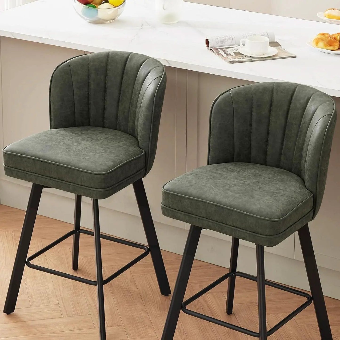 Swivel Counter Height Bar Stools Green Faux Leather from PriceLows™