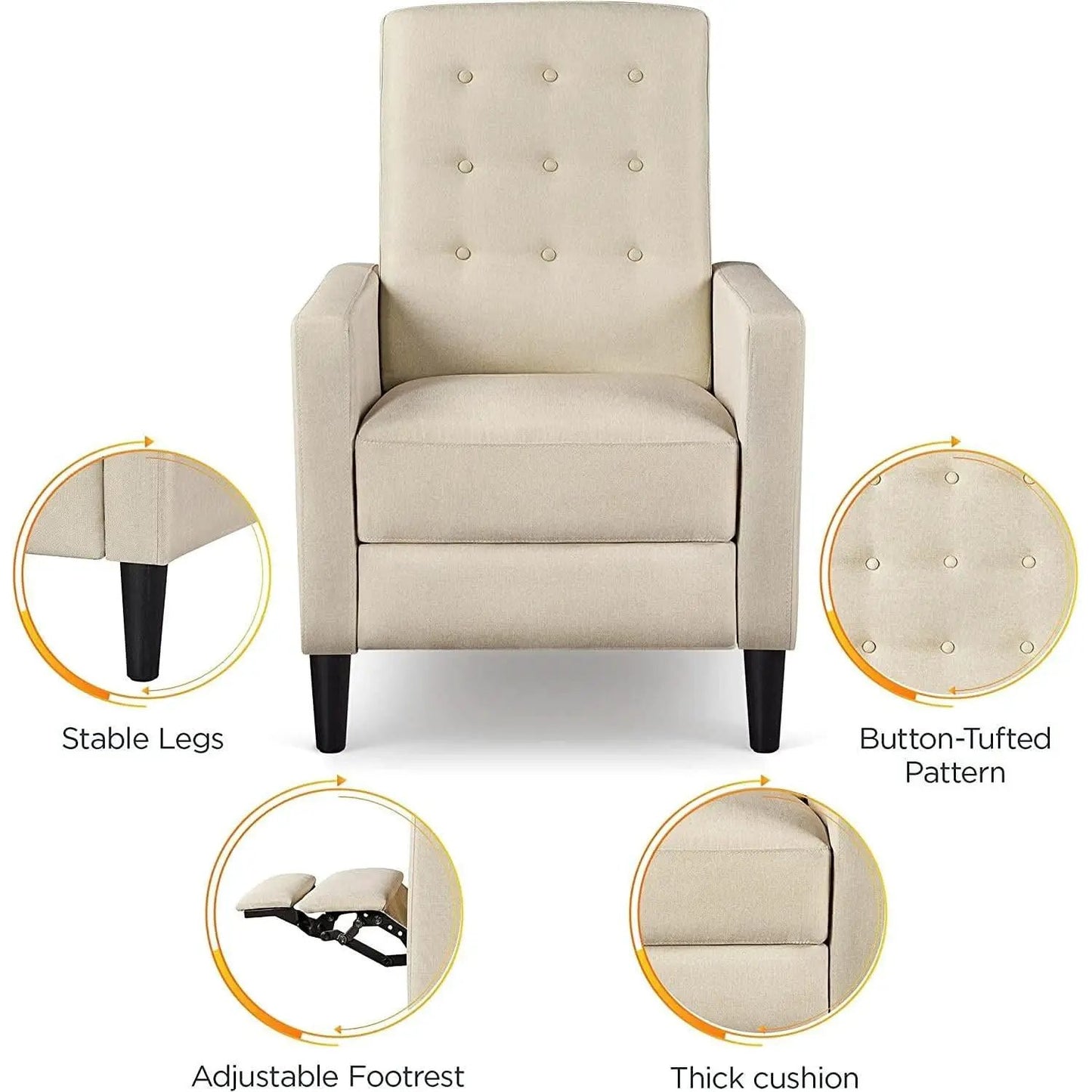 Fabric Recliner Chair Mid Century Modern With Durable Polyester Upholstery from PriceLows™