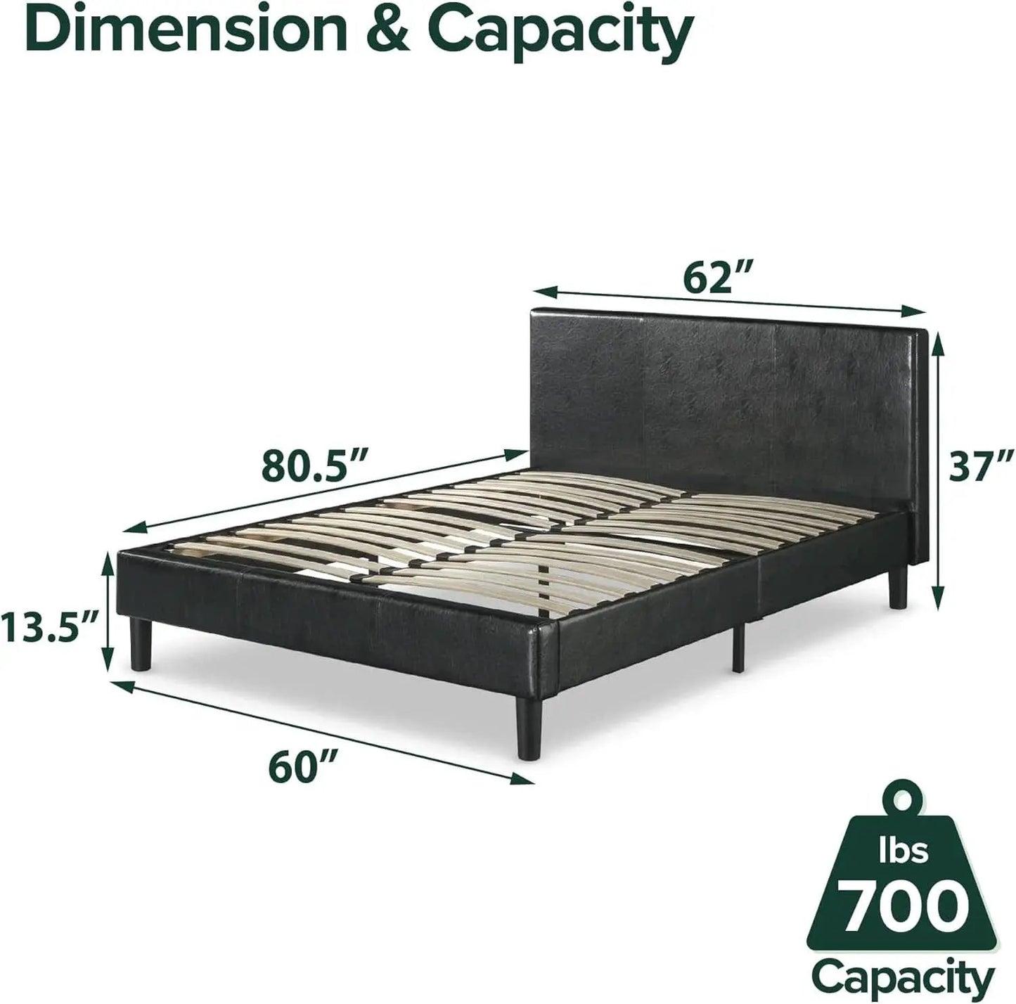 Queen Faux Leather Platform Bed Frame With Wood Slats from PriceLows™