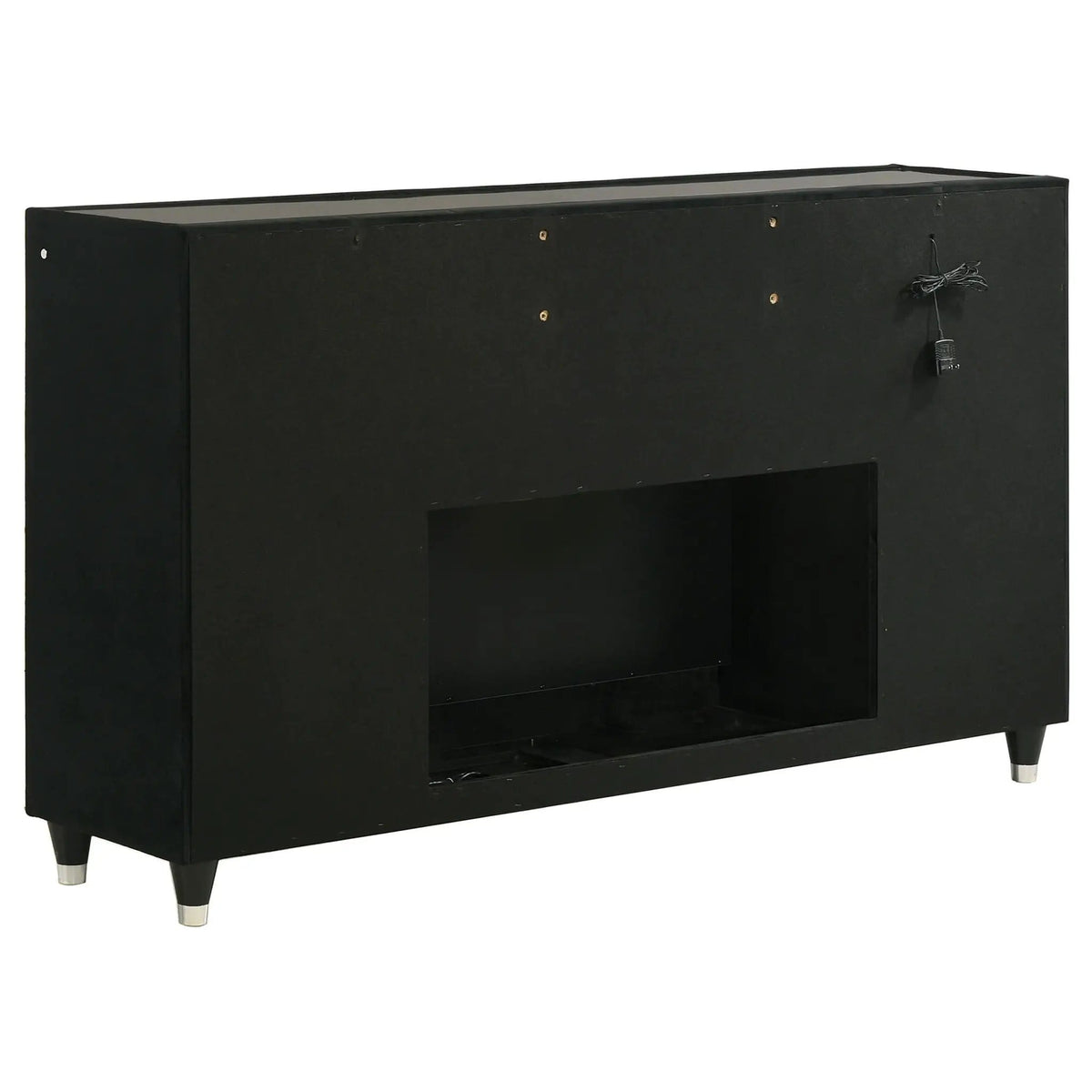 Lorient 8-drawer LED Bedroom Flame Box Dresser | 66.25 x 16.25 x 39.25 in | Rubberwood & Velvet | Black