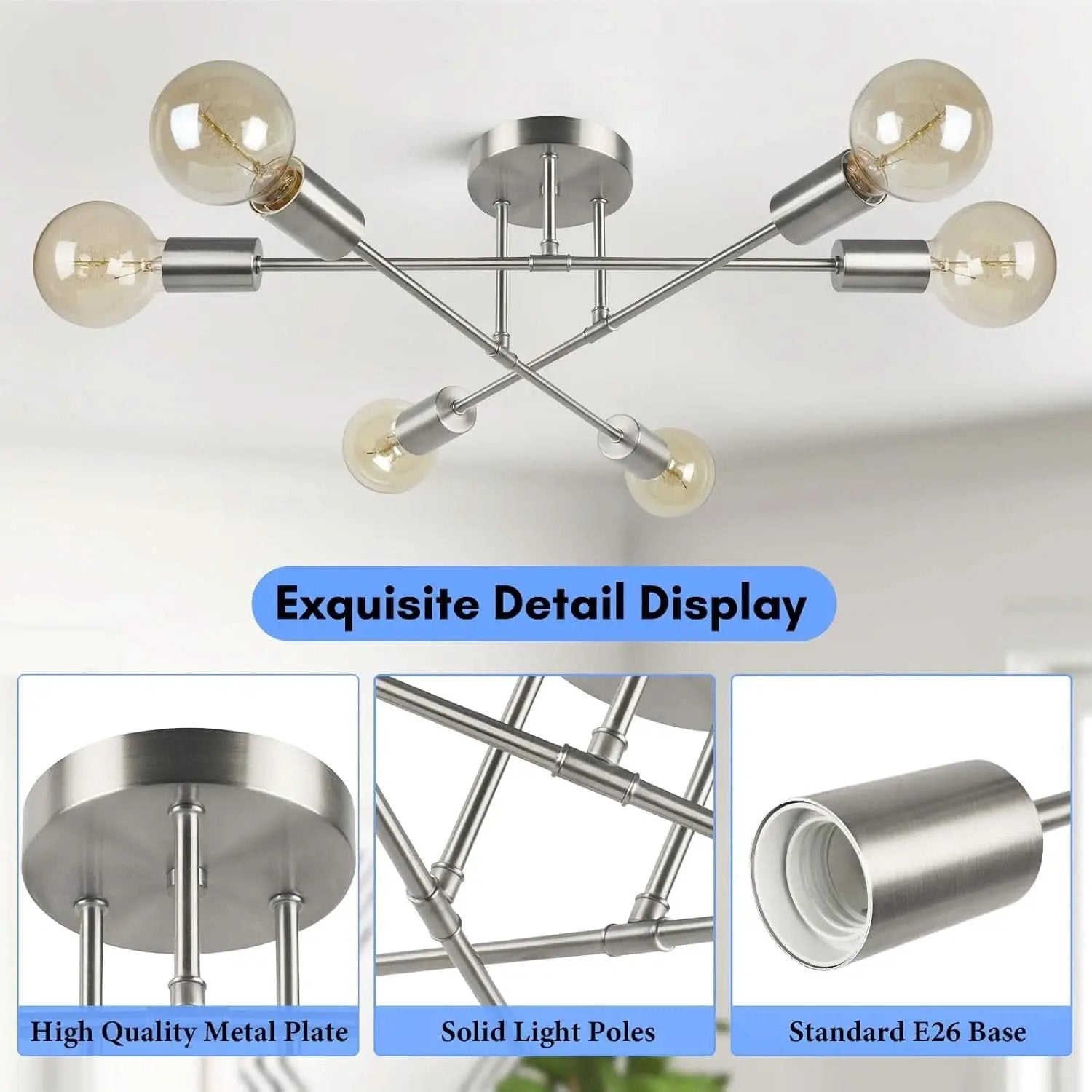 Six Light Sputnik Chandelier Brushed Nickel Fixture from PriceLows™