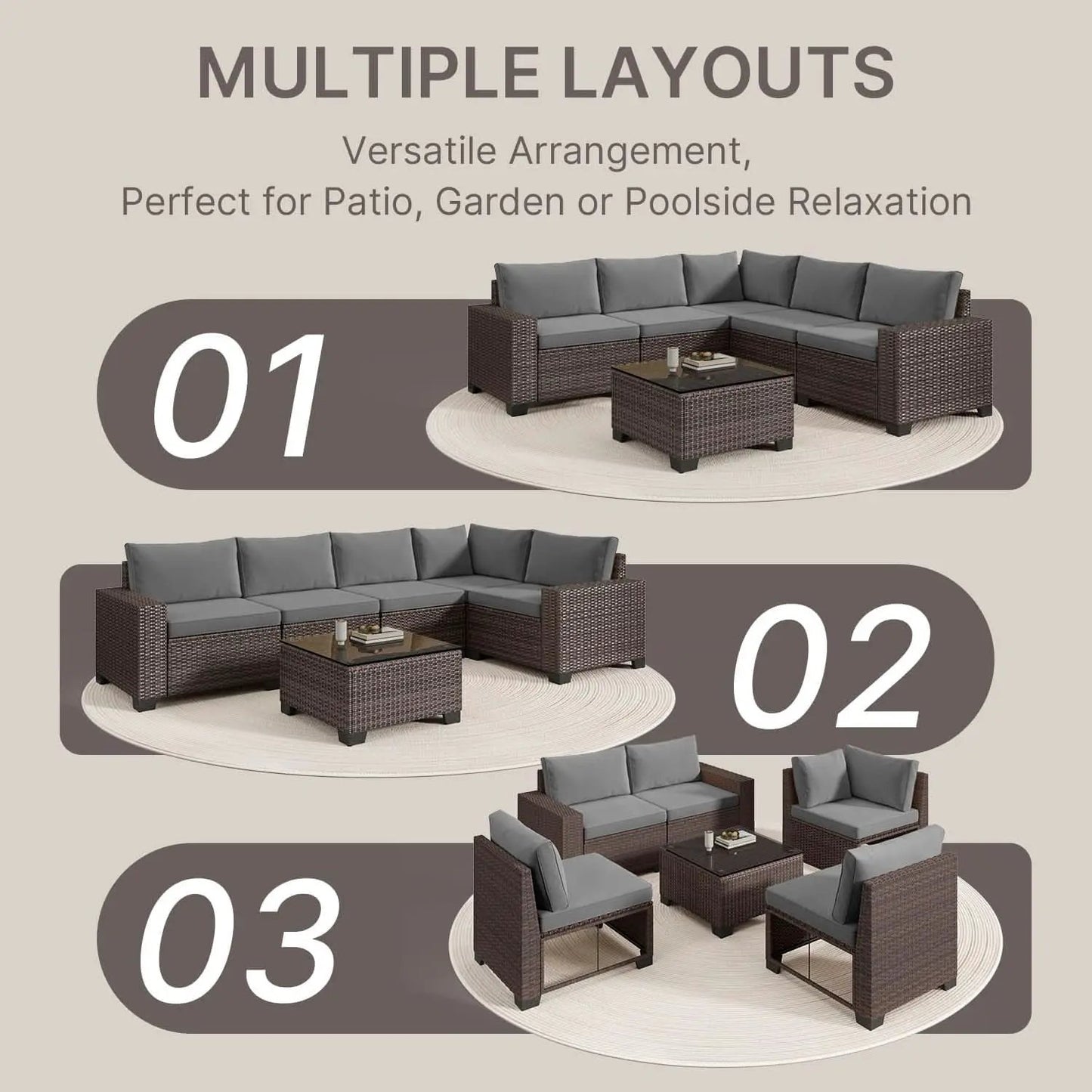 Outdoor 6-Piece Wicker Sectional Sofa Set with Cushions from PriceLows™