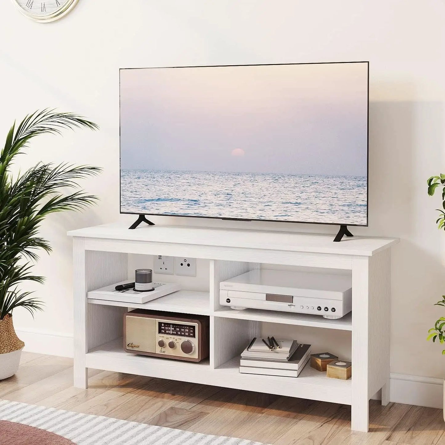 43 Inch White Mid Century Modern TV Stand For 50 Inch TVs from PriceLows™
