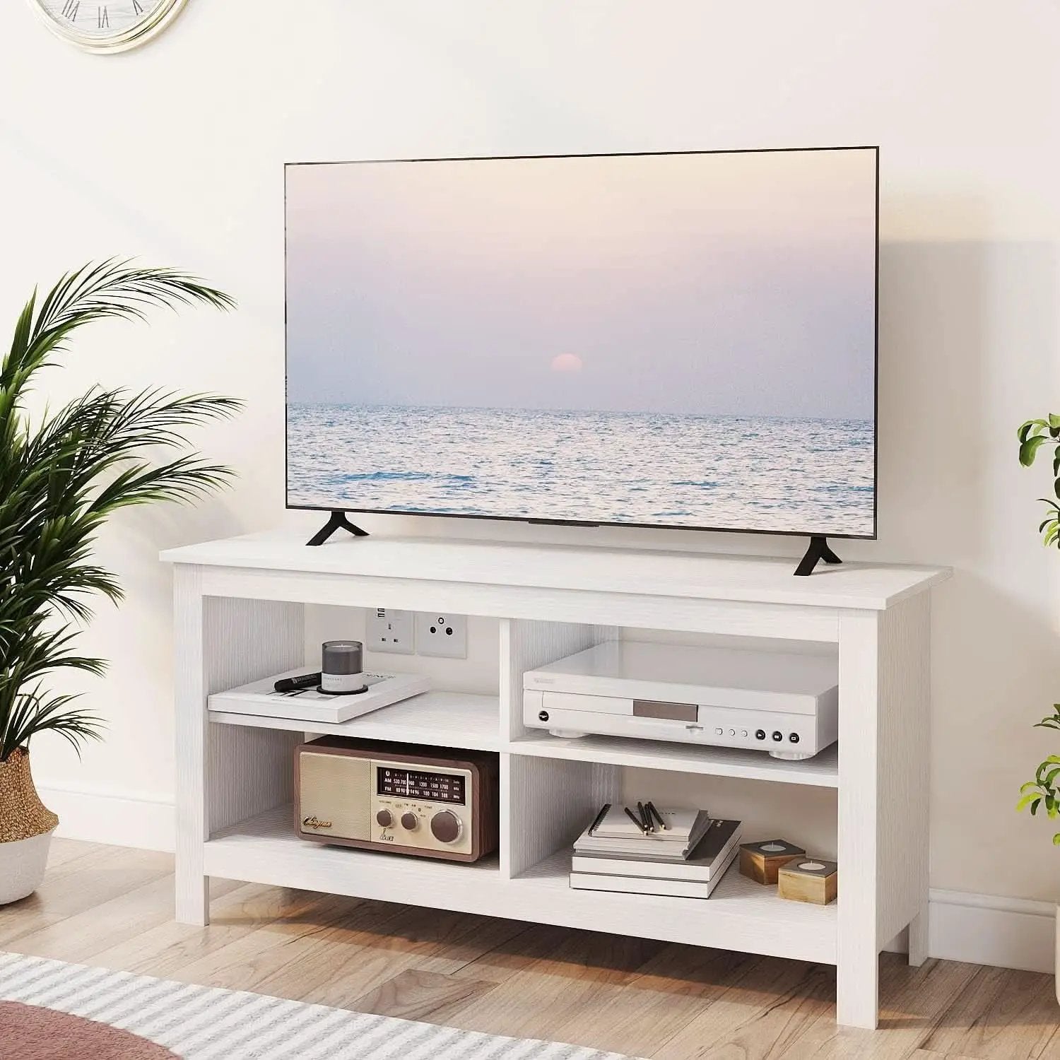 43 Inch White Mid Century Modern TV Stand For 50 Inch TVs from PriceLows™