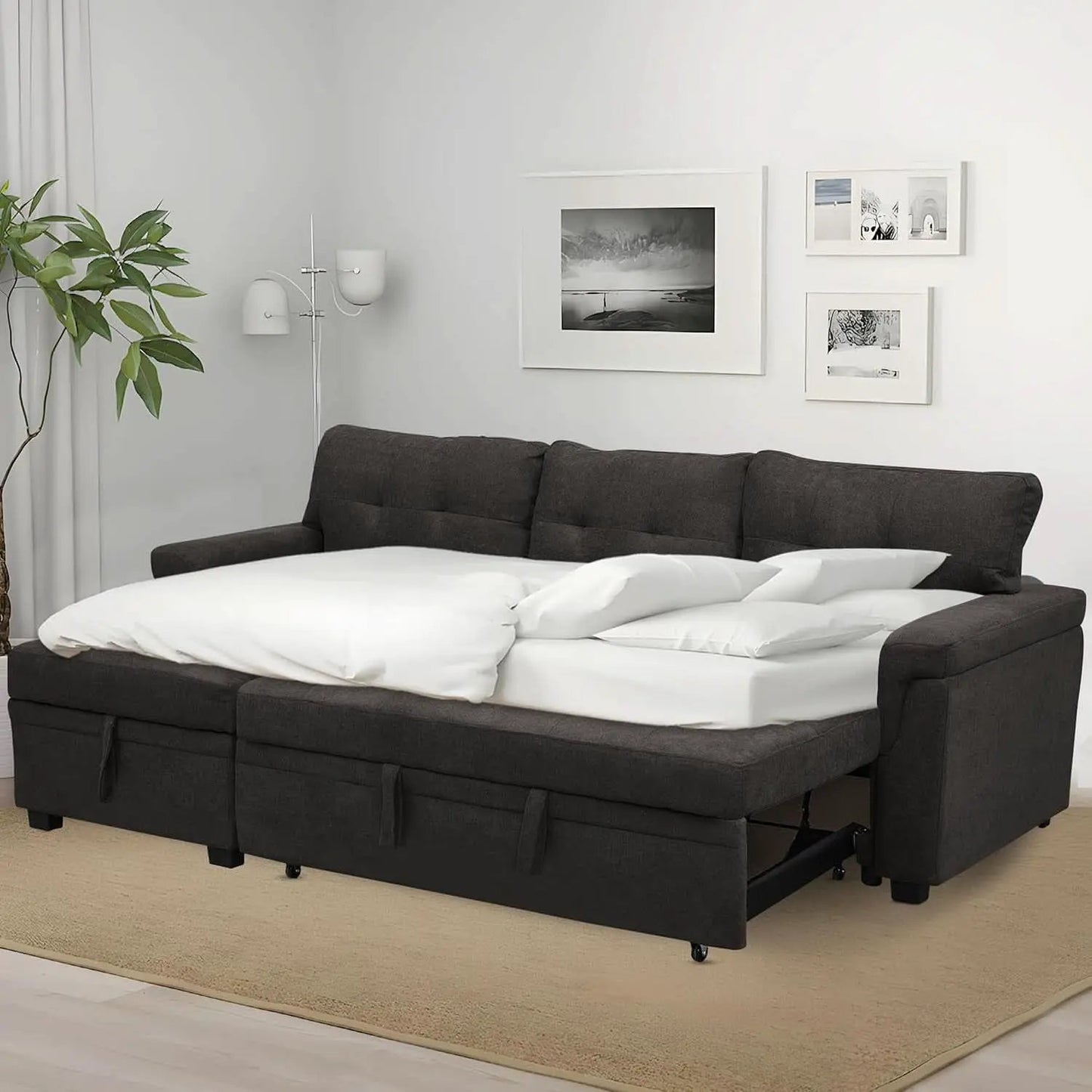 Espresso Velvet Sleeper Sectional Sofa Bed Chaise Set from PriceLows™
