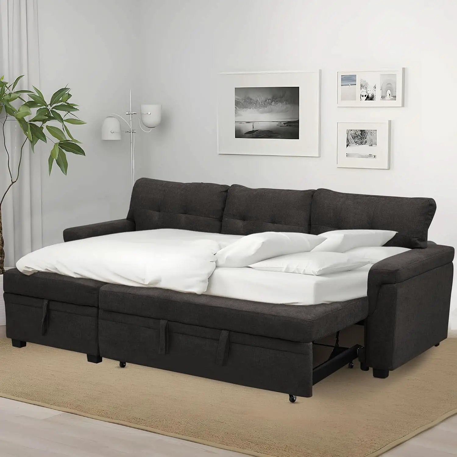 Espresso Velvet Sleeper Sectional Sofa Bed Chaise Set from PriceLows™