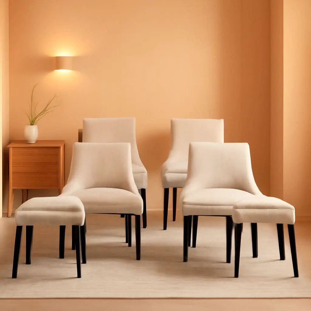 Beige Corduroy Dining Chairs With Wood Legs Set Of 6 from PriceLows™