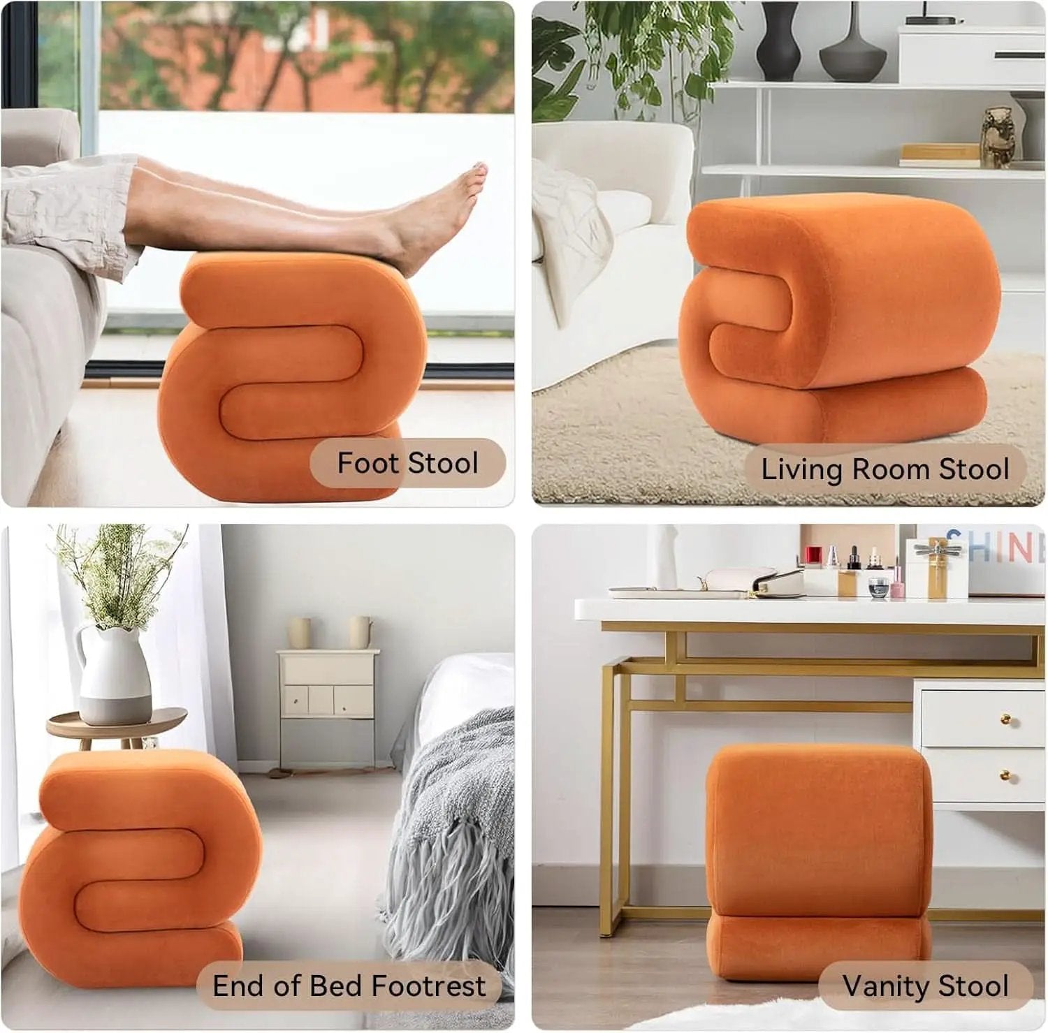 Orange Contemporary Premium S Shape Ottoman Footstool from PriceLows™