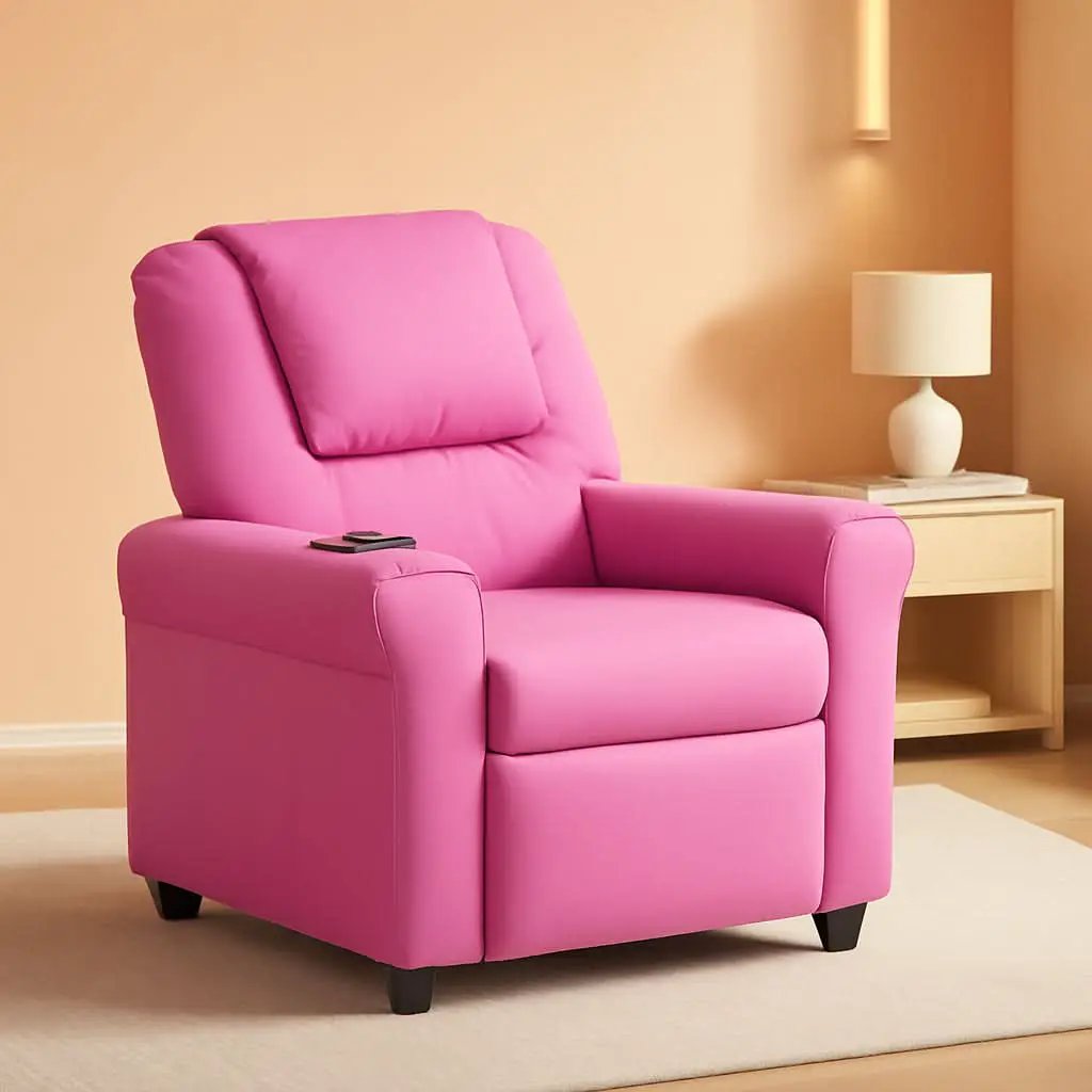 Hot Pink Kids Recliner With Cup Holder Compact Design from PriceLows™