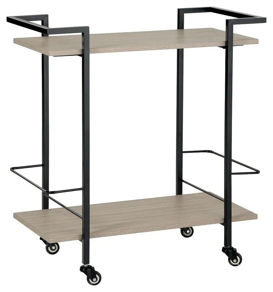 Rolling Bar Cart | Melamine Wood Finish | Locking Casters | Bottle Holders