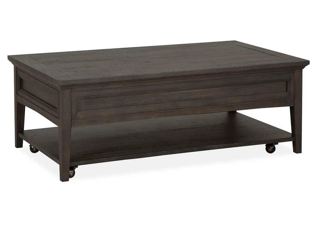 Westley Falls Rectangular Cocktail Table | Graphite | Three Storage Drawers | Casters