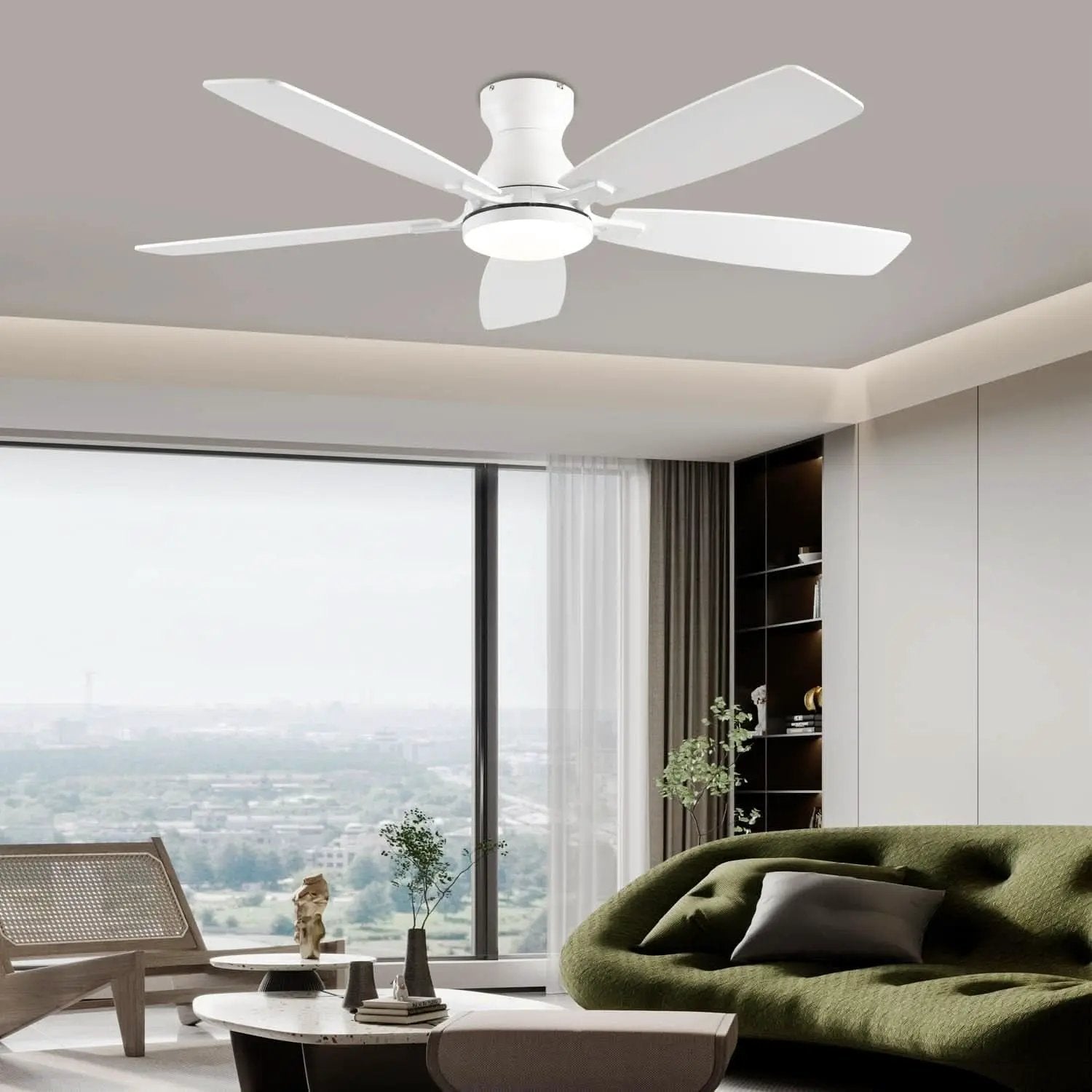White 52 Inch Ceiling Fan With Remote And LED Lights from PriceLows™