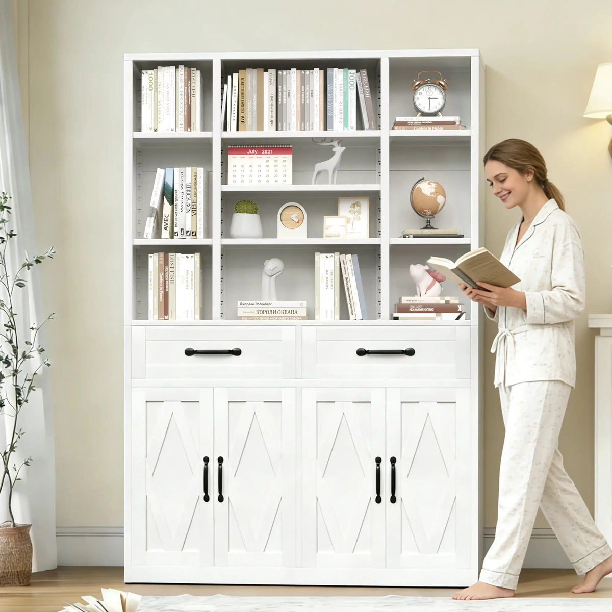 Industrial Bookcase Tall With Adjustable Shelves, Drawers & Doors | 47.2 x 11.8 x 70.9 in | Steel | Home Office