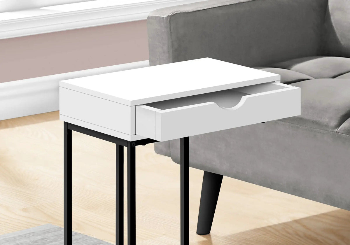 Versatile C-Shaped Accent Table | Pass-Through Drawer | Slide-Under Base | Contemporary Style