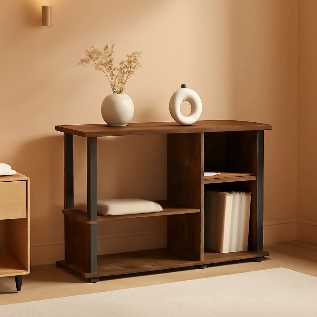 Classic TV Stand For 40 Inch TVs Amber Pine Black Storage from PriceLows™