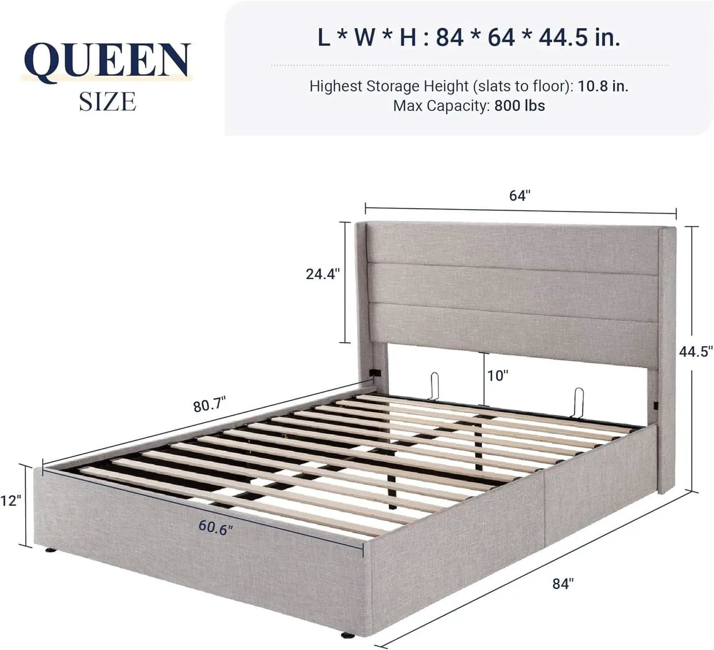 Queen Size Lift Up Storage Bed With Hydraulic Headboard from PriceLows™