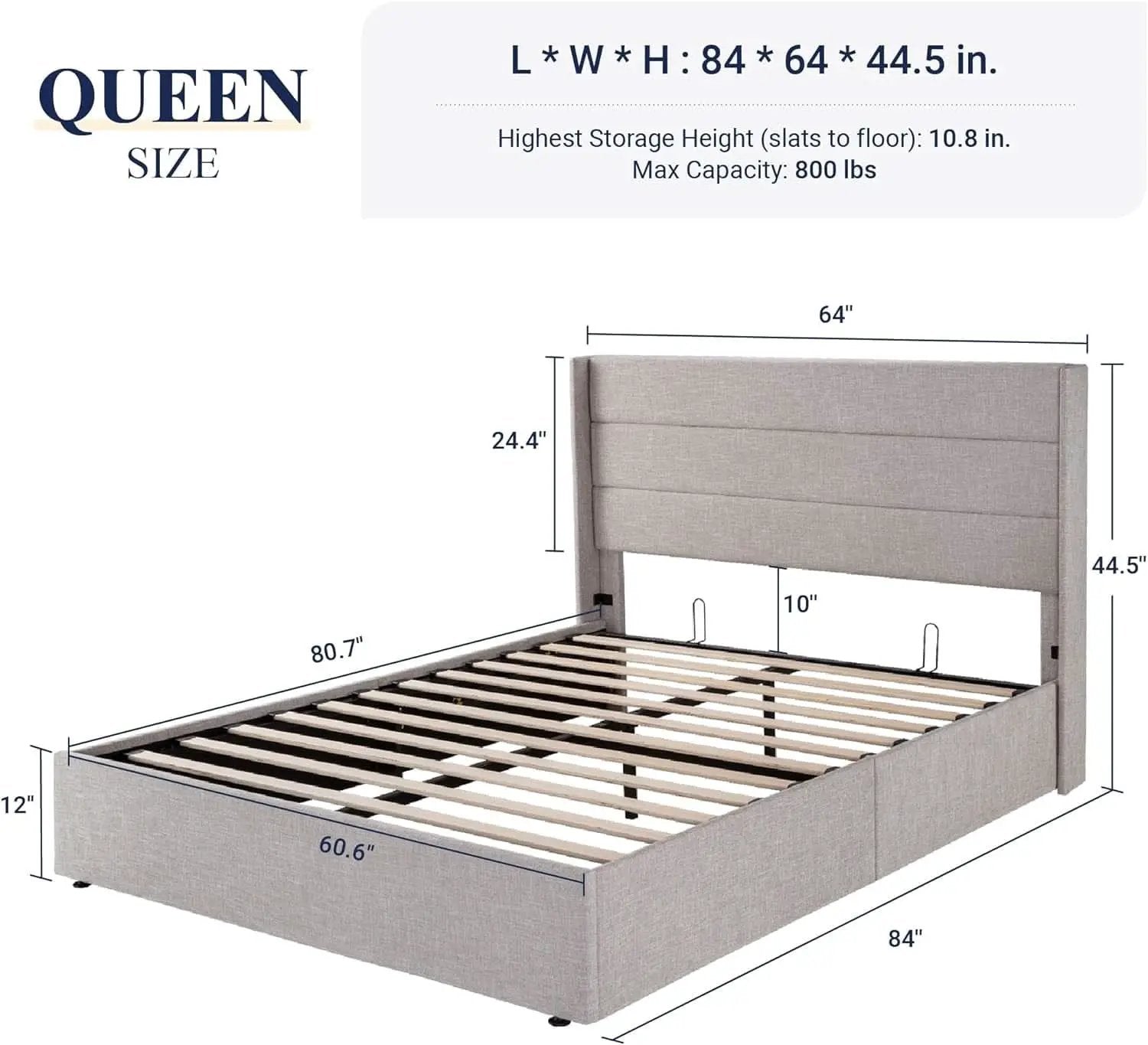 Queen Size Lift Up Storage Bed With Hydraulic Headboard from PriceLows™