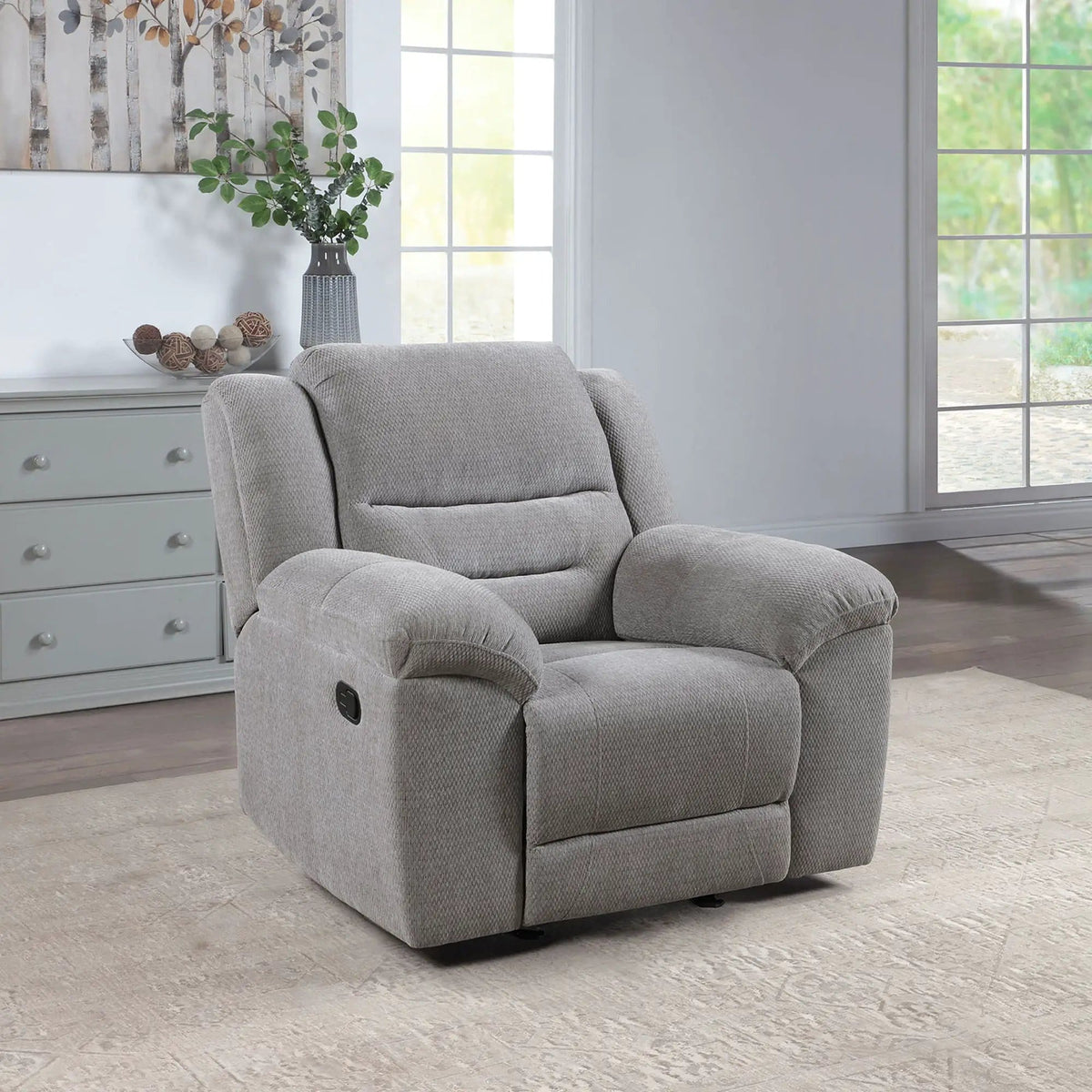 Sebring Upholstered Glider Recliner Chair With Manual Recline And Smooth Gliding | 43.75 x 40.5 x 41.75 in | Chenille & Fabric | Gray